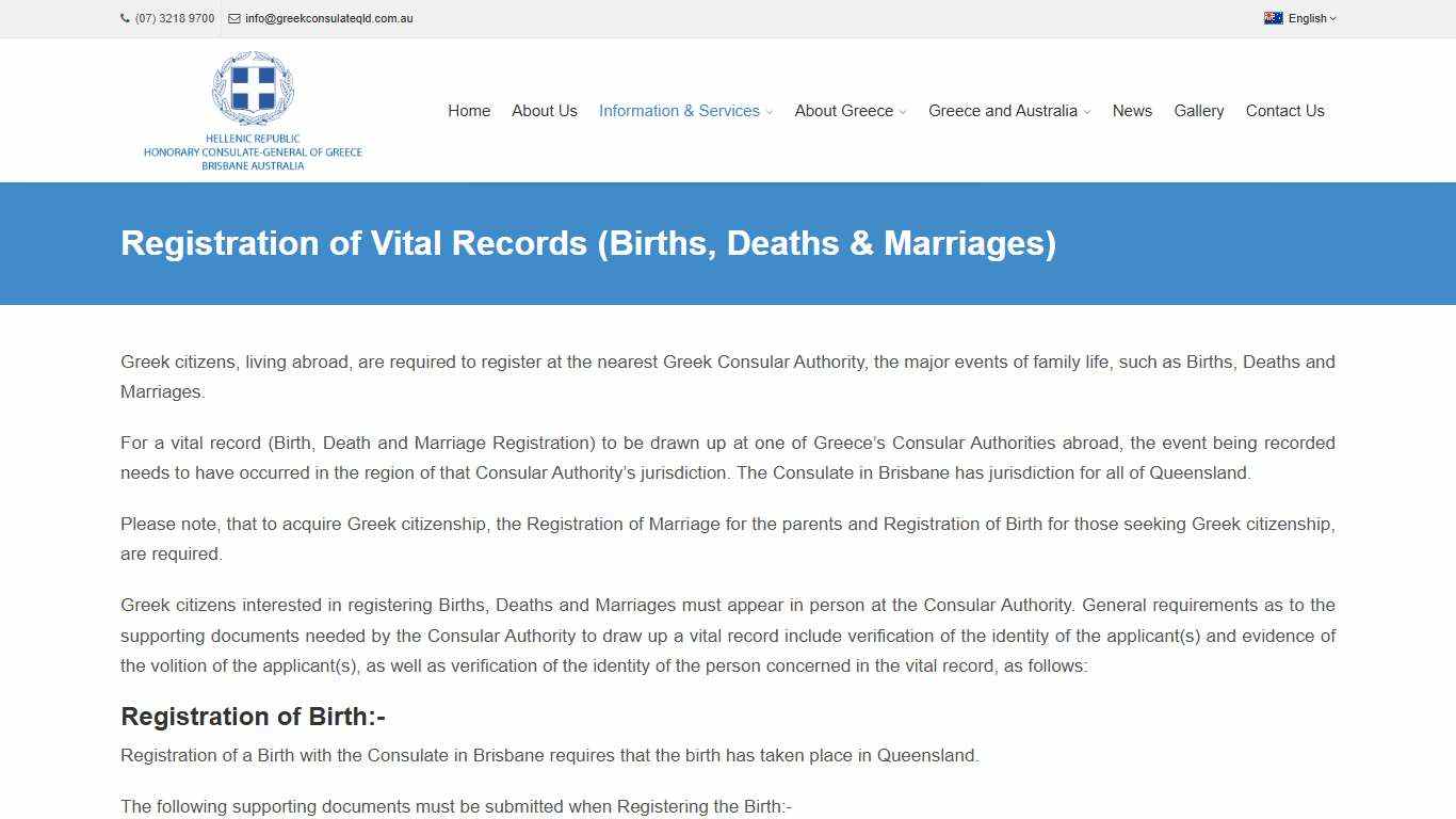 Registration of Vital Records (Births, Deaths & Marriages) – Honorary Consulate-General of Greece in Queensland
